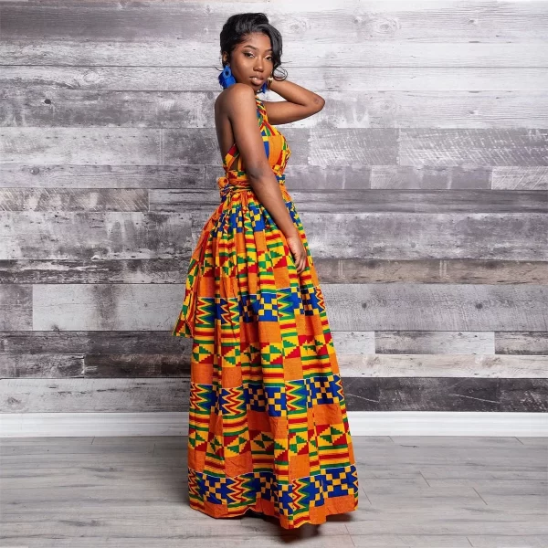 African wax print women's fashion halter floral printed dashiki long dress Africa clothing - Image 3