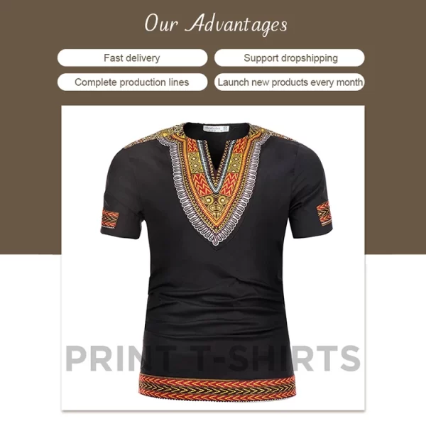 Africa Clothing Dashiki Print Men Wear Cotton Classical Casual Puls Size T-shirt Men Basic Top African Clothes For Men