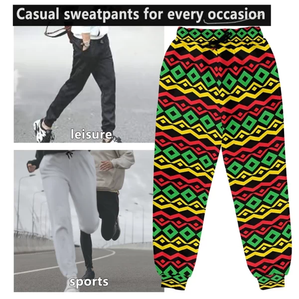 Jamaica Rasta Reggae Mens Sports Polyester Track Pants African Tribal Printed Soft and Comfortable Sweatpants, Joggers Pants - Image 3