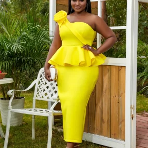 Classic Off Shoulder Peplum Elegant Africa Plus Size Women’s Dresses