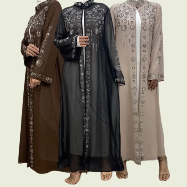 Luxury Africa Open Abaya with Diamond Long Robe Crystal Kaftan Muslim Women Rhinestone Abaya - Image 5