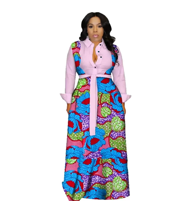 African Designer Dress Lady Sehe Fashion Flower Printed Maxi African Style Bow Casual Dresses Digital Printing Floral Print - Image 4