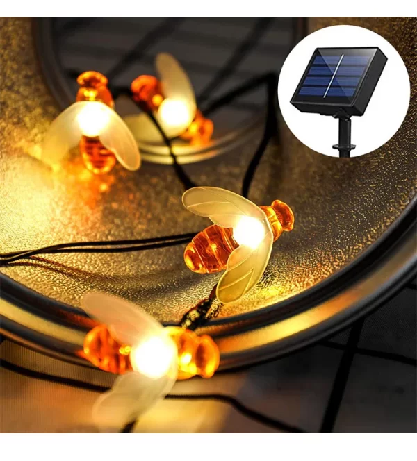 Outdoor Honeybee Fairy String Lights 20 LED Solar Powered Honey Bee String Light for Garden Patio Flower Trees Lawn - Image 2