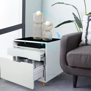 Modern Design Custom Color Logo Bedroom Bed Sofa Side Table Creative Wireless Charge Blue-tooth Fridge Nightstand