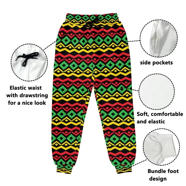 Jamaica Rasta Reggae Mens Sports Polyester Track Pants African Tribal Printed Soft and Comfortable Sweatpants, Joggers Pants - Image 2