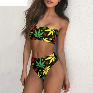 Jamaica Flag Hemp Leaf Pattern Bathing Suit National Flag Sexy Bikini Set Women Bikini Swimwear