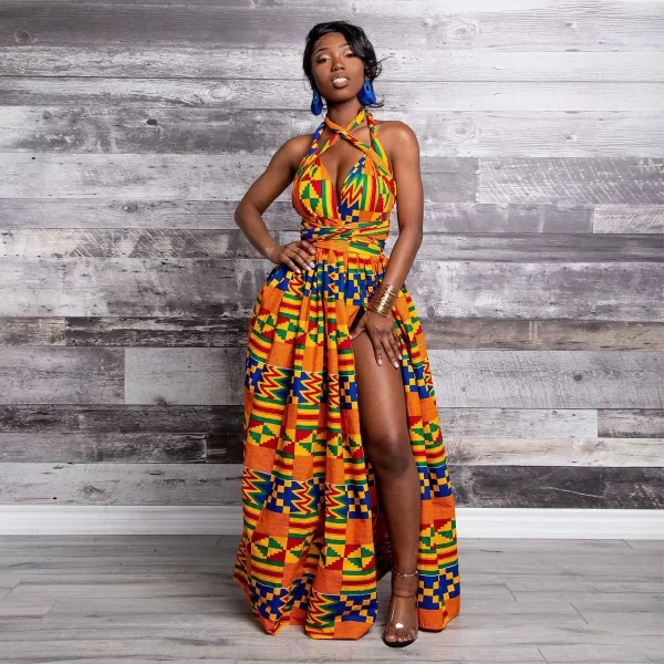 African wax print women's fashion halter floral printed dashiki long dress Africa clothing - Image 2