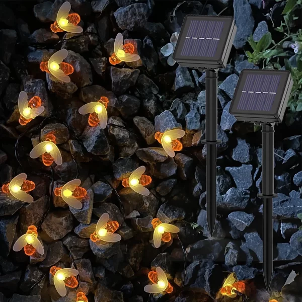 Outdoor Honeybee Fairy String Lights 20 LED Solar Powered Honey Bee String Light for Garden Patio Flower Trees Lawn - Image 3