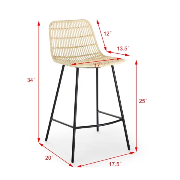 Modern Design set of 2 Bar Furniture Paper Rope Weaving Seat Rattan Chair Dining Stools Bar Chairs - Image 5