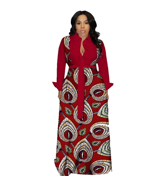 African Designer Dress Lady Sehe Fashion Flower Printed Maxi African Style Bow Casual Dresses Digital Printing Floral Print - Image 2