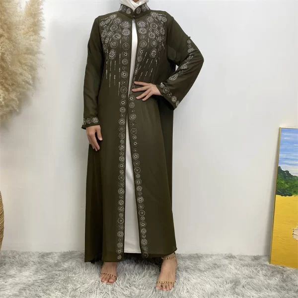 Luxury Africa Open Abaya with Diamond Long Robe Crystal Kaftan Muslim Women Rhinestone Abaya - Image 3